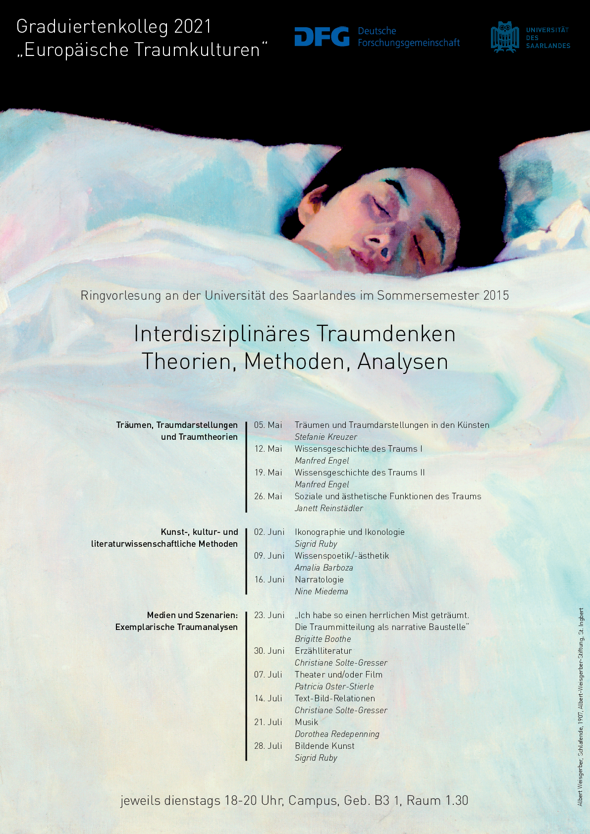 Plakat der Ringvorlesung (Gemälde Schlafende von Albert Weisgerber) inklusive Programm