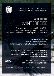 Plakat für den Konzertabend (Text vor Winterlandschaft mit Mensch)