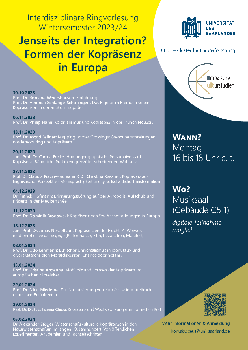 Plakat zur Ringvorlesung "Jenseits der Integration? Formen der Kopräsenz in Europa"
