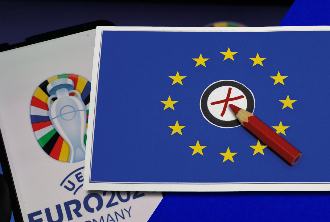 Europäische Flagge mit Symbol eines Wahlzettels, Logo Europameisterschaft