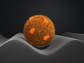 Schematische Darstellung von Staphylococcus aureus auf einer welligen Oberfläche