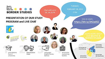 Flyer mit Informationen zum Live-Chat des Master Border Studies im Februar 2023