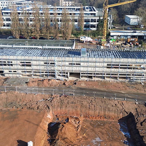 Drohnenaufnahme von dem Rohbau