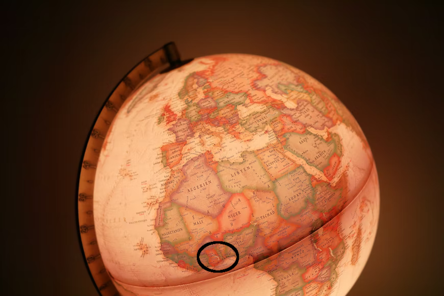 Bild eines Globus, Ghana ist eingekreist