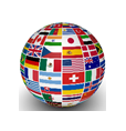 Logo International, Weltkugel aus Flaggen