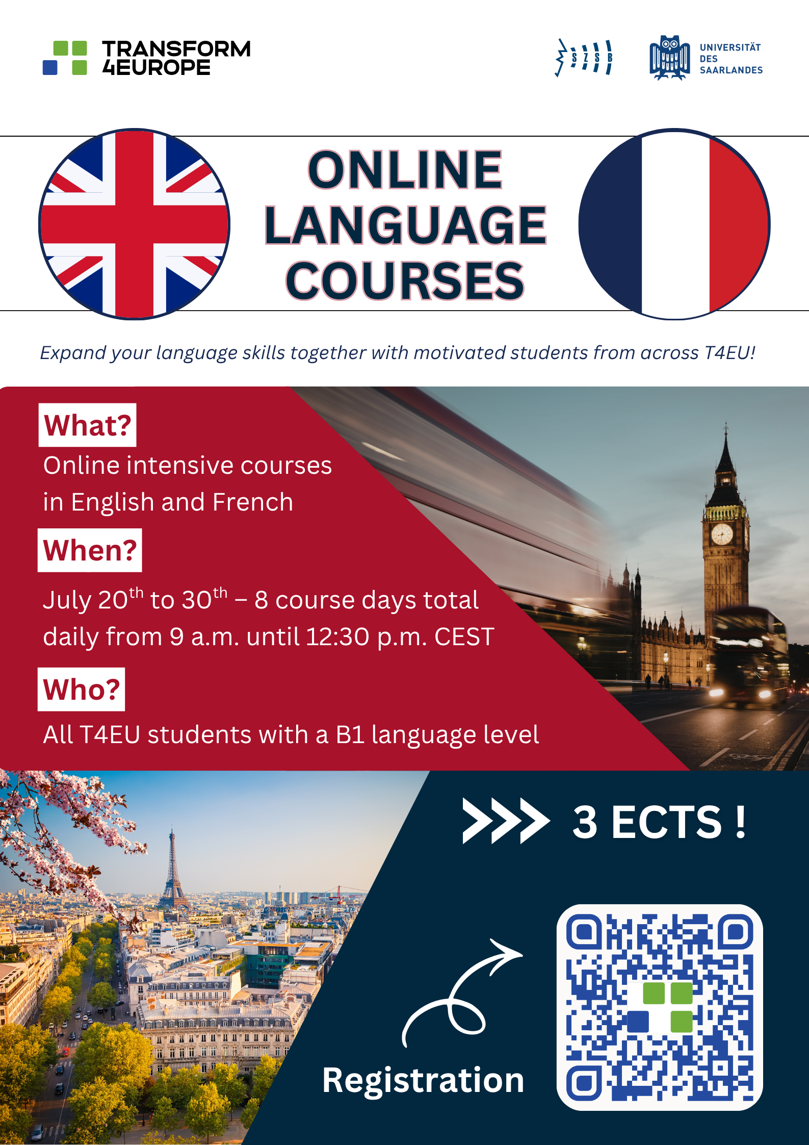 T4EU Online language courses: French and English