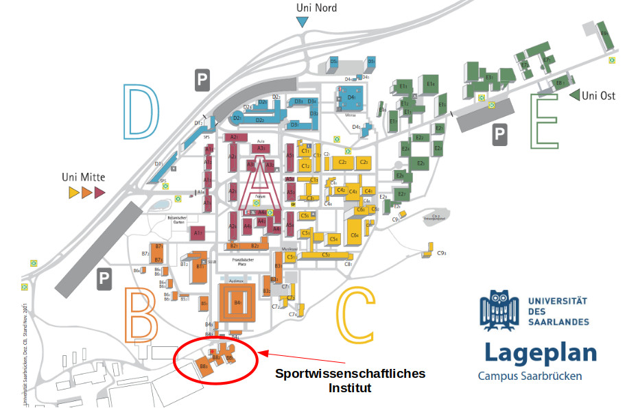 Lageplan der Universität des Saarlandes, Campus Saarbrücken