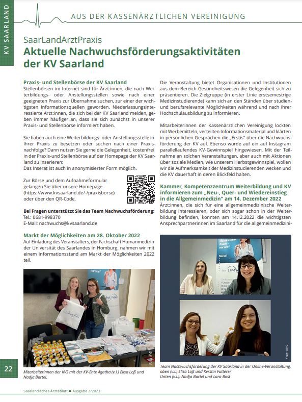 Ausschnitt aus dem Saarländischen Ärzteblatt der Ausgabe 02/23