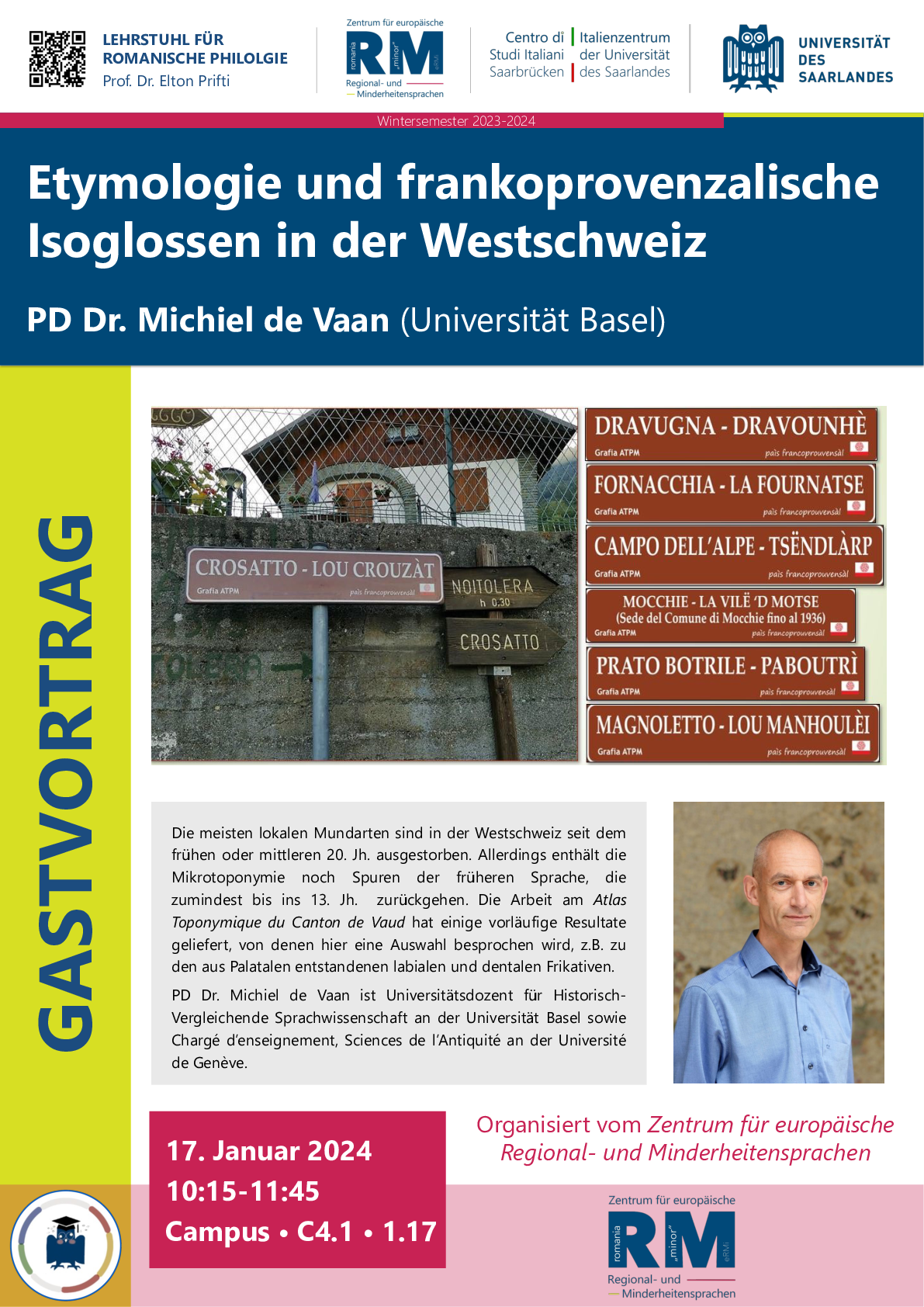 affiche pour la conférence sur les isoglosses dans la Suisse occidentale