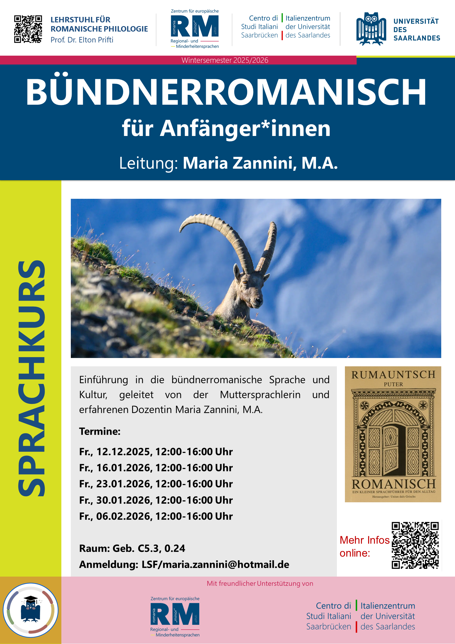 Plakat zum Sprachkurs Büdnerromanisch