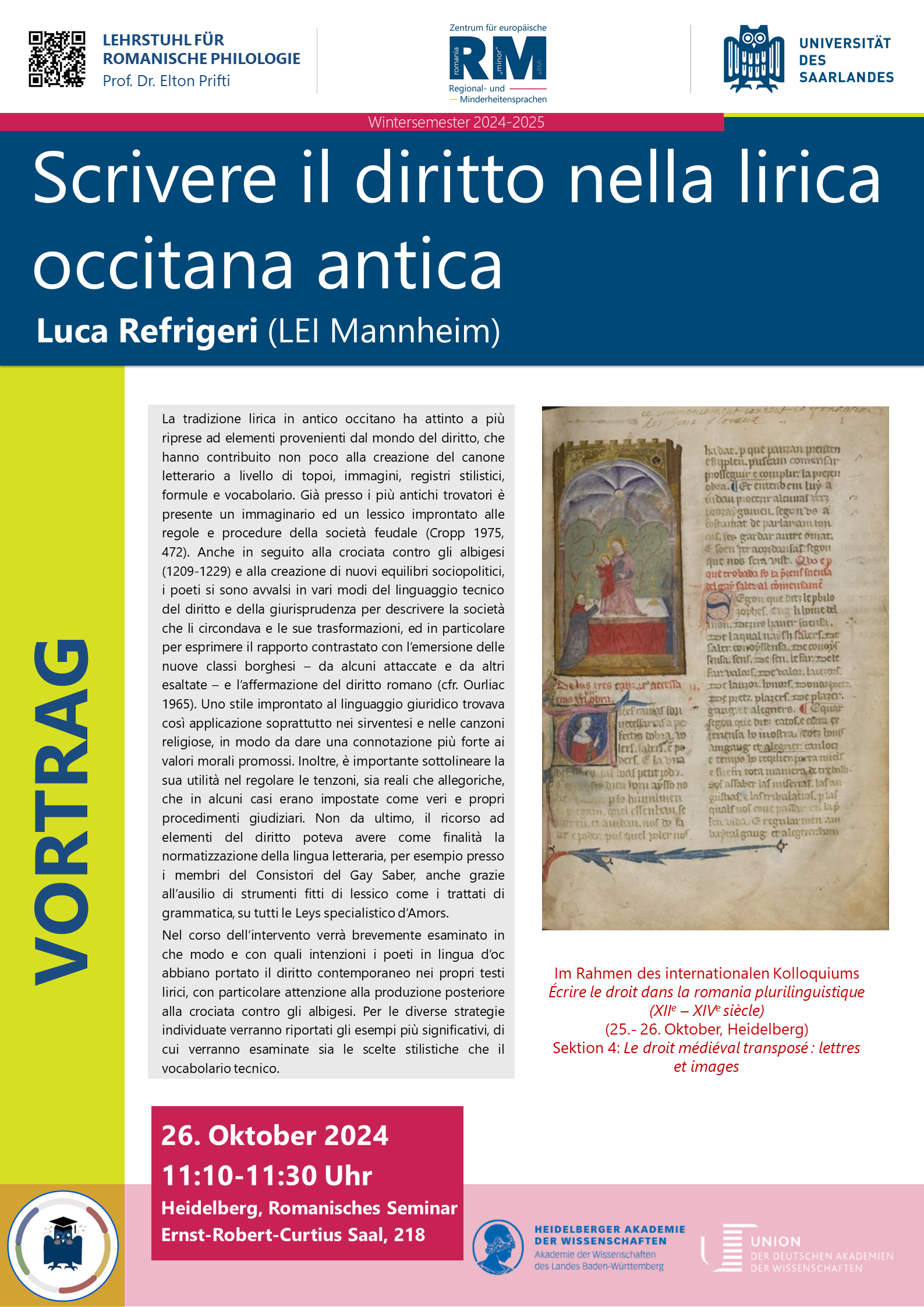 affiche pour la conférence de Luca Refrigeri
