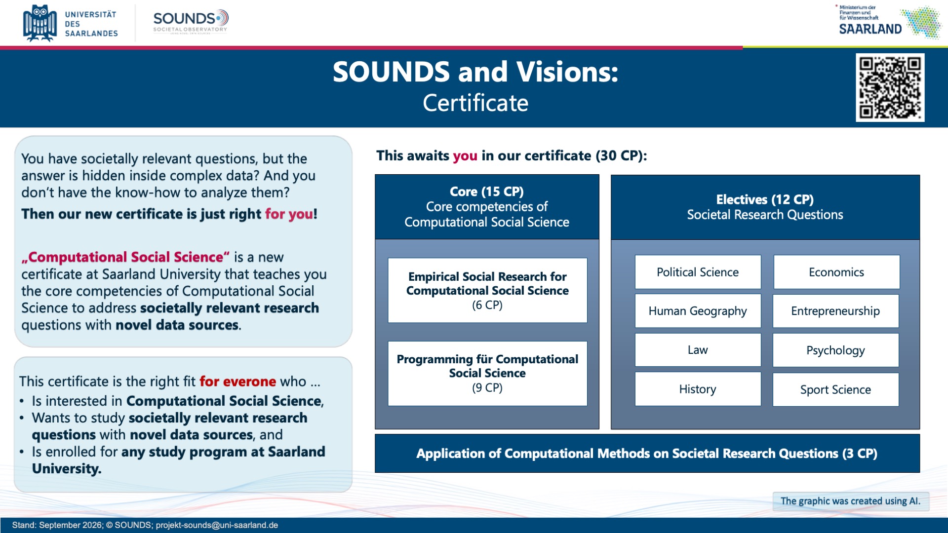 Plannes certificate "Computational Social Science" Poster showcasing the planned structure of the certificate "Computational Social Science"