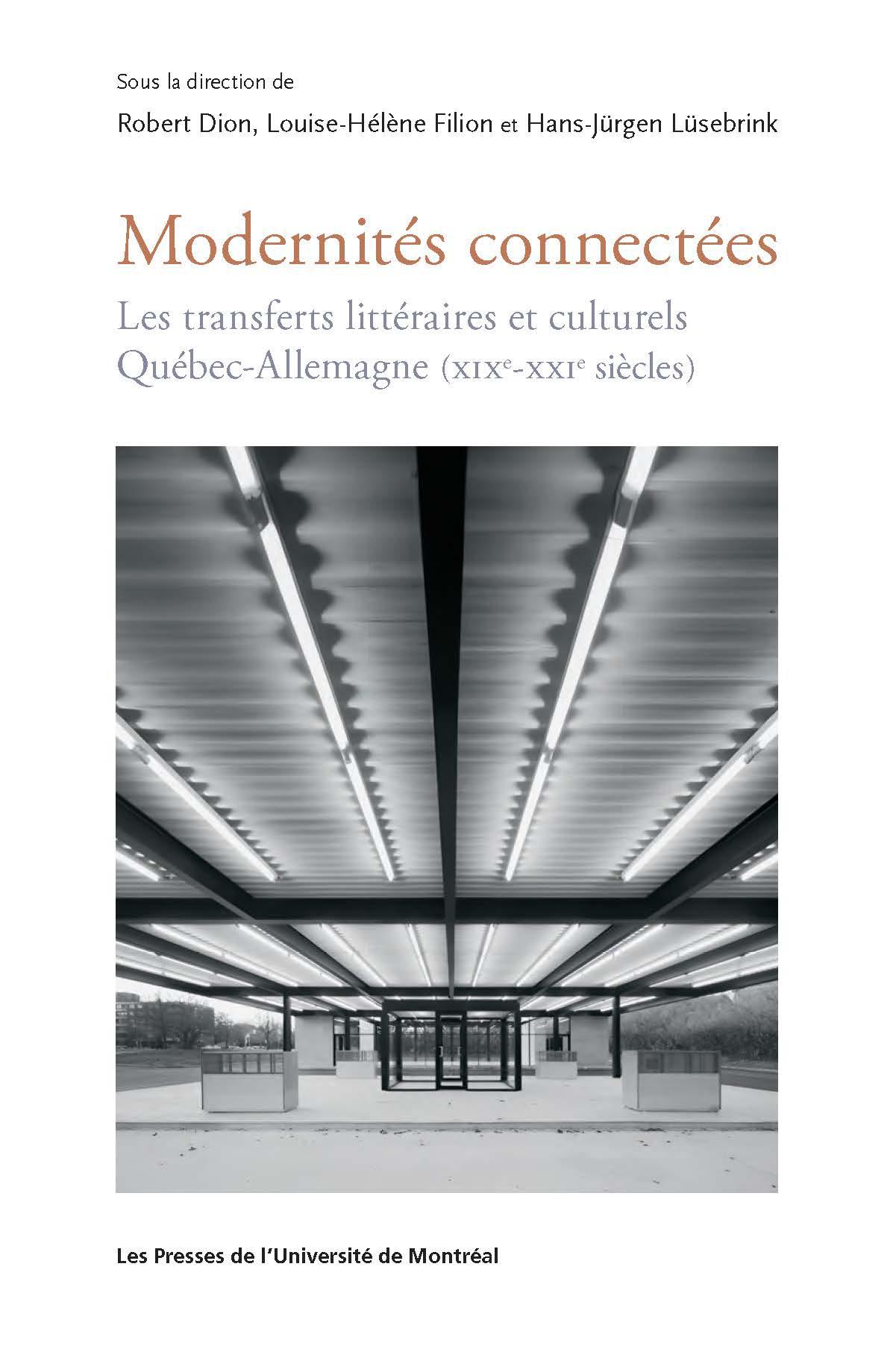 Buchcover von „Modernités connectées“ mit einer schwarz-weißen Fotografie einer modernen architektonischen Dachkonstruktion.