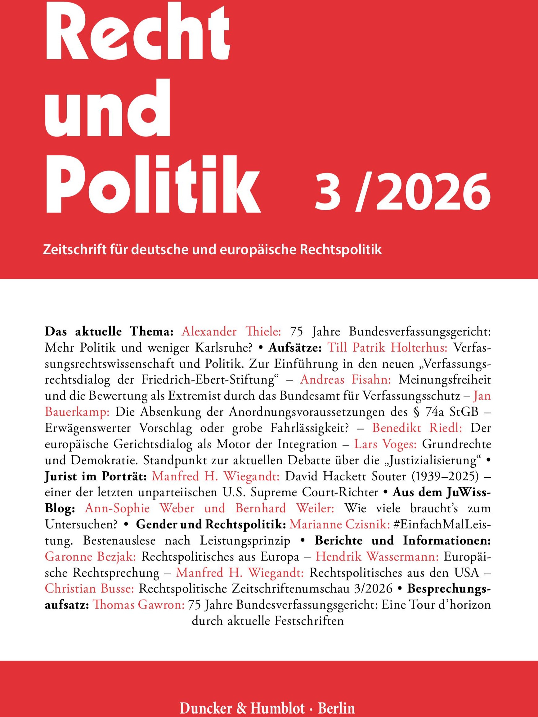 Cover der Zeirschrift für Rechtspolitik