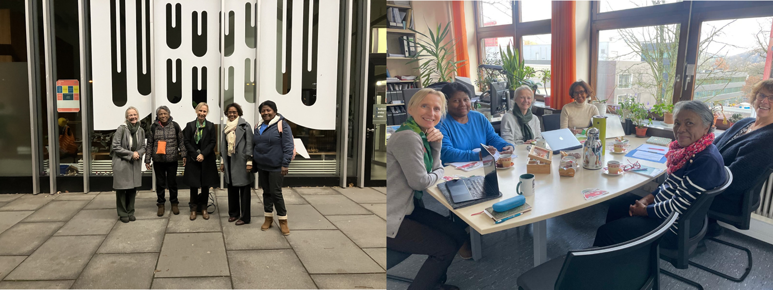 Foto vor dem Campuscenter von Prof. Polzin-Haumann mit den Gästen
