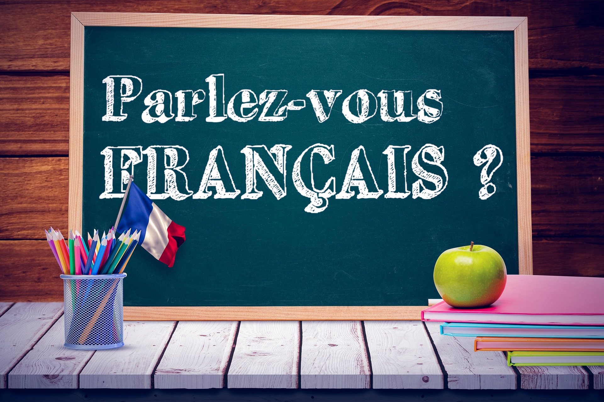 Tafelbild mit Text: Parlez-vous français?