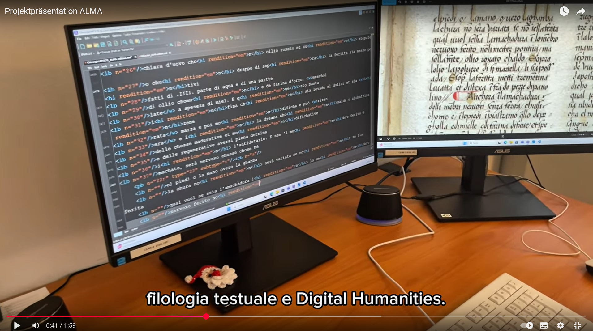 Screeshot of the YouTube video of the Projektpräsentation ALMA. It shows 2 computer screens. 