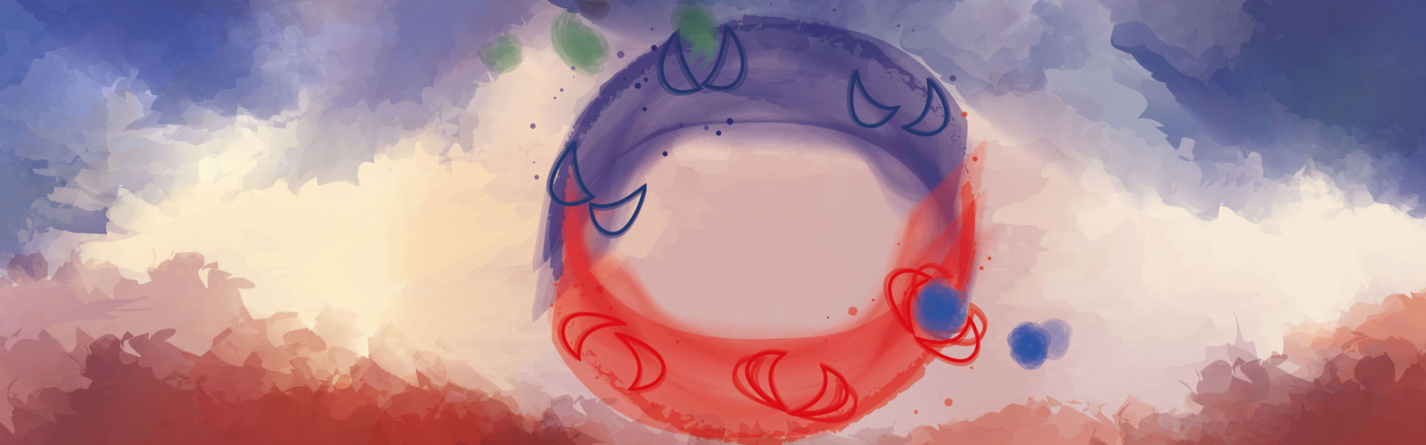 Artwork sowing an aquarell painting of an abstract cycle representing stress-onduced changes in protein folding