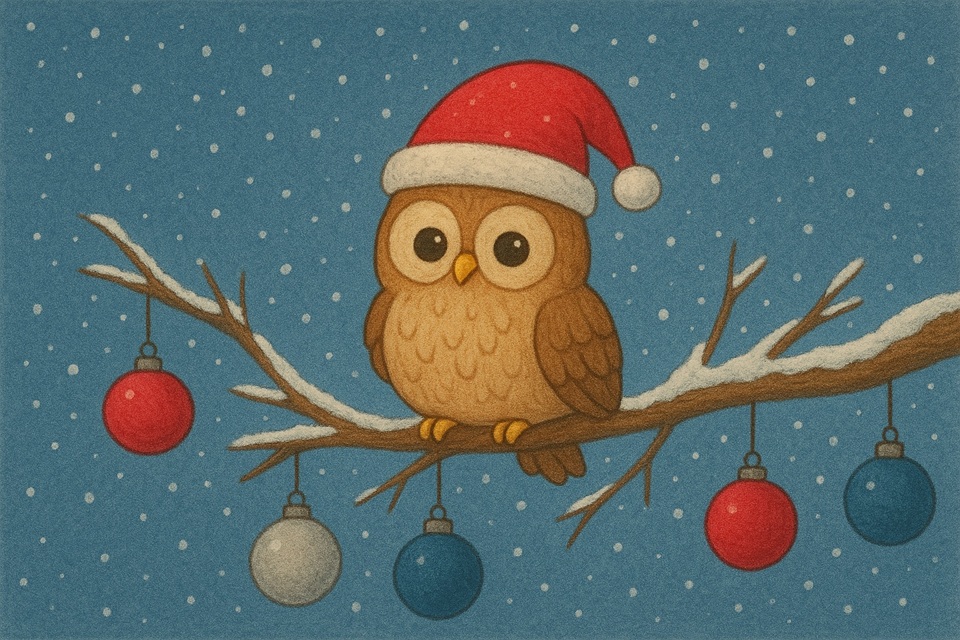 Eule mit Weihnachtsmann-Mütze