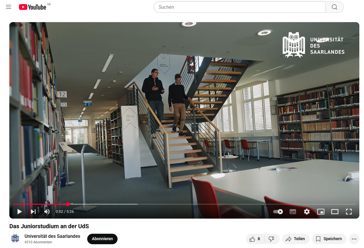 Screenshot Youtubevideo Juniorstudium und Link zum Video