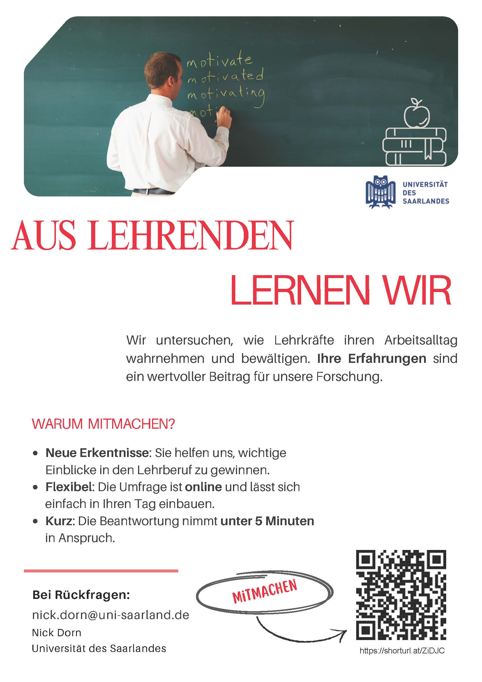 Flyer "Aus Lehrenden lernen wir" zu einer Studie für Lehrkräfte