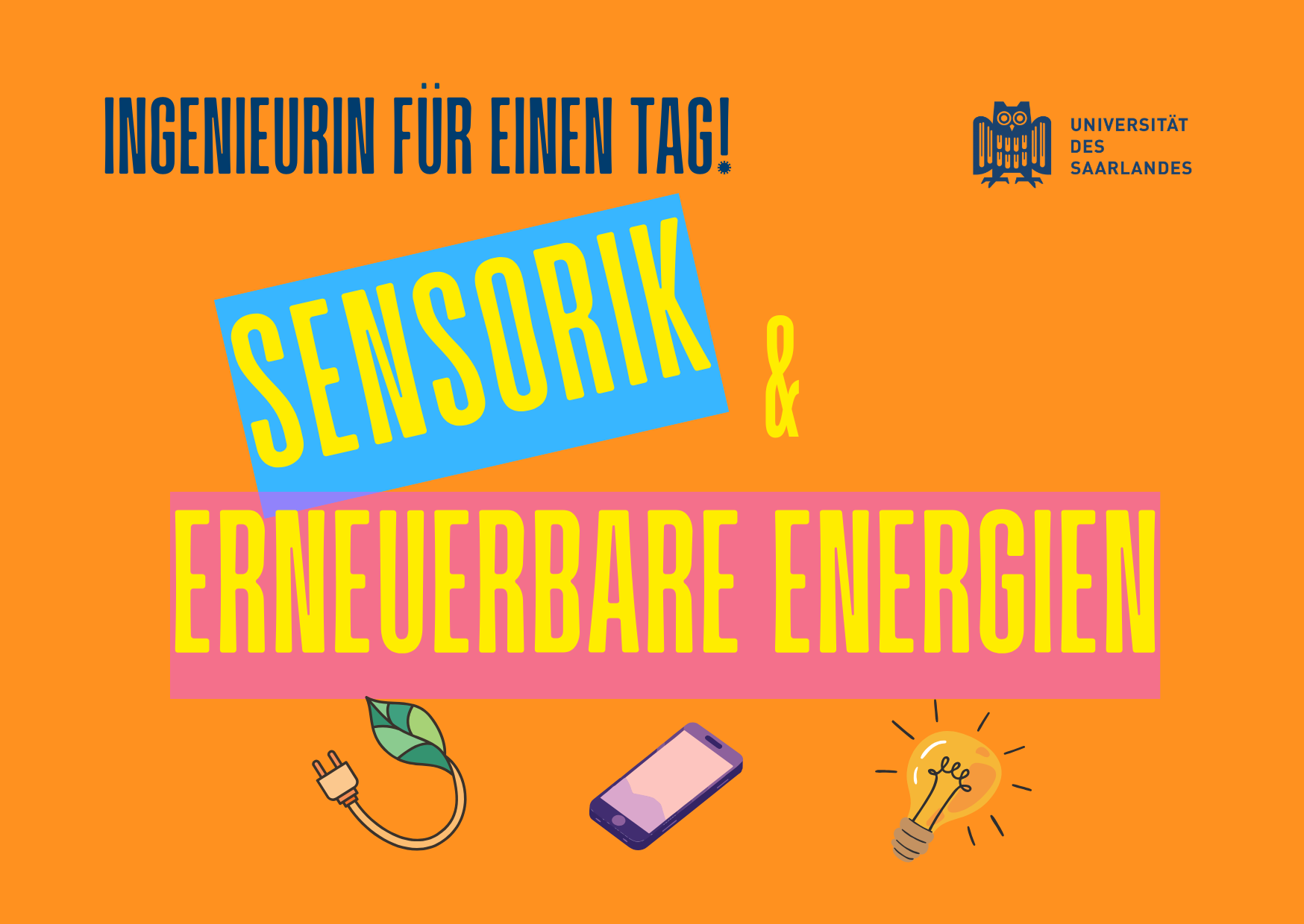 Kasten in orange mit Text: Ingenieurin für einen Tag! Sensorik und Erneuerbare Energien