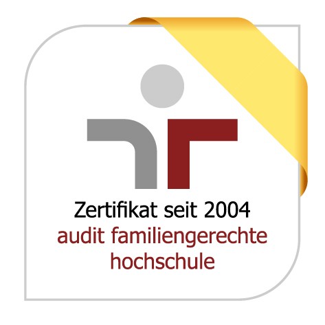Logo des audit familiengerechte hochschule mit goldener Banderole rechts oben