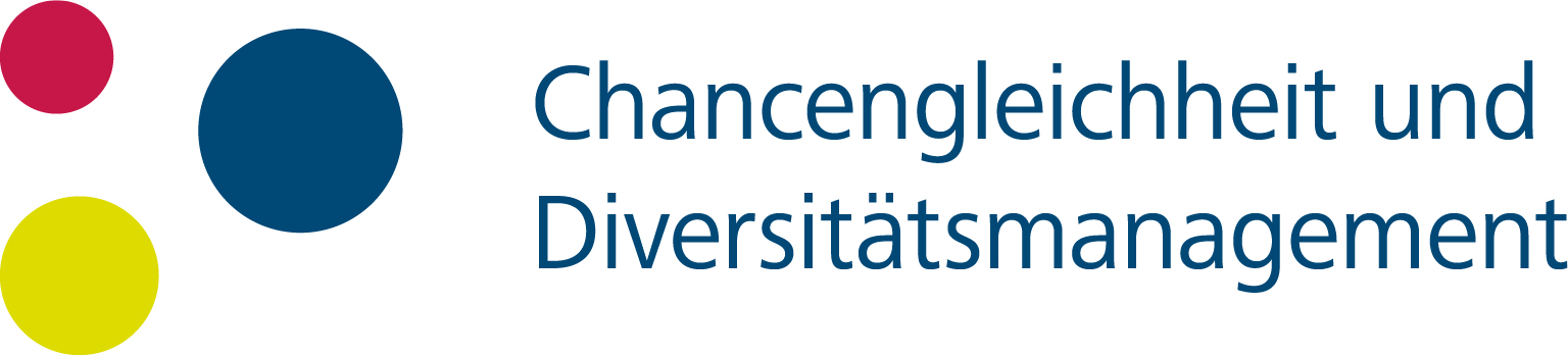 Logo der Stabsstelle Chancengleichheit und Diversitätsmanagement: kleiner roter, mittelgroßer gelber und großer blauer Punkt