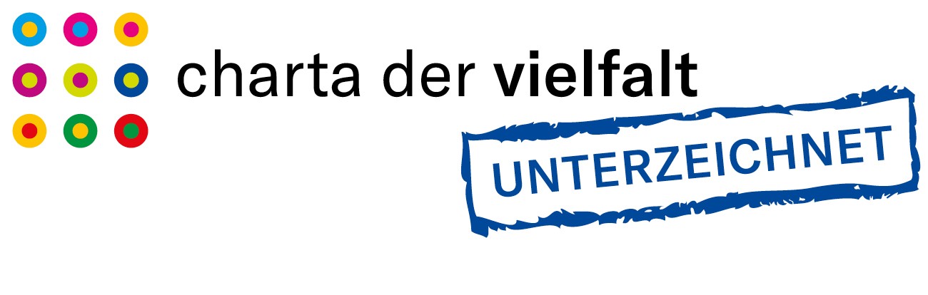 Logo Charta der Vielfalt mit bunten Kreisen und Stempel "unterzeichnet"