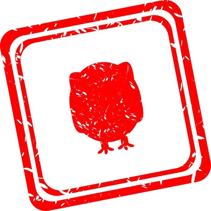 Rote Silhouette einer Eule in rotem Rahmen