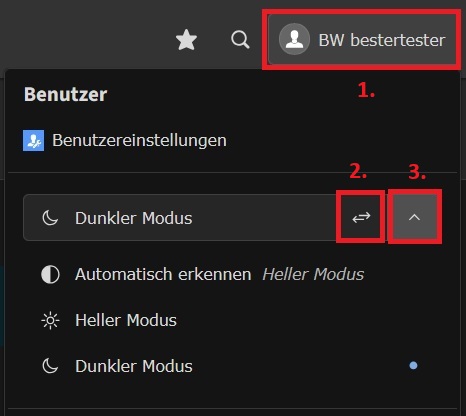 Screenshot Einstellungen Dunkelmodus unter Version 13