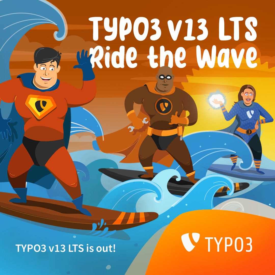 Banner von Typo3 Version 13 "Ride the Wave"